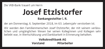Traueranzeige von Josef Etzlstorfer von OÖNachrichten