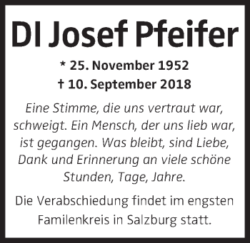 Traueranzeige von Josef Pfeifer von OÖNachrichten