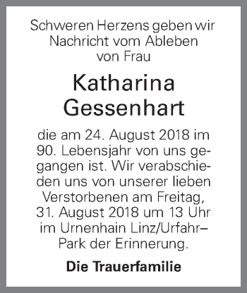 Traueranzeige von Katharina Gessenhart von OÖNachrichten