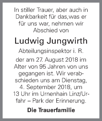 Traueranzeige von Ludwig Jungwirth von OÖNachrichten