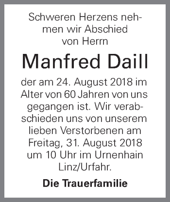 Traueranzeige von Manfred Daill von OÖNachrichten