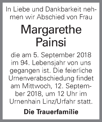 Traueranzeige von Margarethe Painsi von OÖNachrichten