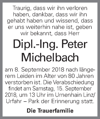Traueranzeige von Peter Michelbach von OÖNachrichten