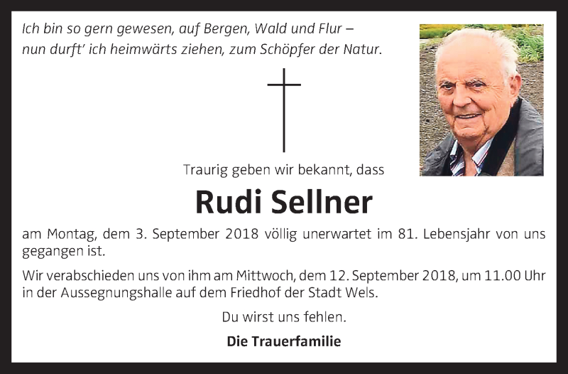  Traueranzeige für Rudi Sellner vom 08.09.2018 aus OÖNachrichten