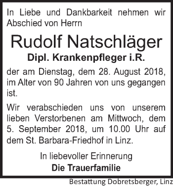 Traueranzeige von Rudolf Natschläger von OÖNachrichten