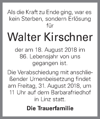 Traueranzeige von Walter Kirschner von OÖNachrichten
