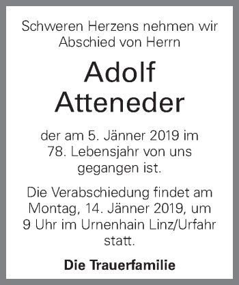 Traueranzeige von Adolf Atteneder von OÖNachrichten