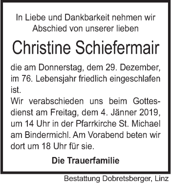 Traueranzeige von Christine Schiefermair von OÖNachrichten