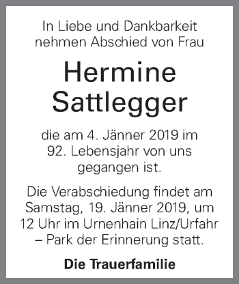 Traueranzeige von Edeltraud Sattlegger von OÖNachrichten