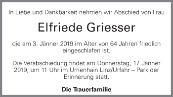 Traueranzeige von Elfriede Griesser von OÖNachrichten