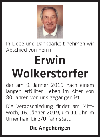 Traueranzeige von Erwin Wolkerstorfer von OÖNachrichten