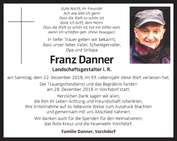 Traueranzeige von Franz Danner von OÖNachrichten