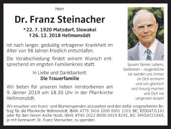 Traueranzeige von Franz Steinacher von OÖNachrichten