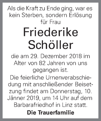 Traueranzeige von Friederike Schöller von OÖNachrichten