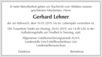 Traueranzeige von Gerhard Lehner von OÖNachrichten
