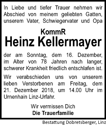 Traueranzeige von Heinz Kellermayer von OÖNachrichten