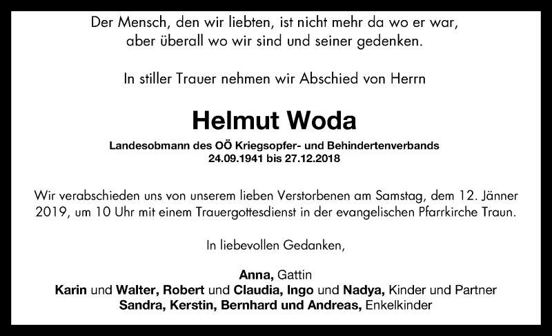  Traueranzeige für Helmut Woda vom 05.01.2019 aus OÖNachrichten