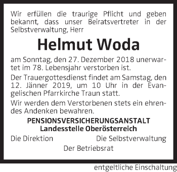 Traueranzeige von Helmut Woda von OÖNachrichten