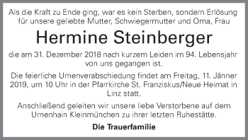 Traueranzeige von Hermine Steinberger von OÖNachrichten