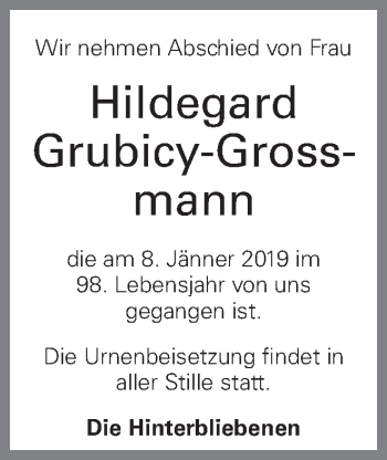 Traueranzeige von Hildegard Grubicy-Grossmann von OÖNachrichten