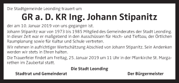 Traueranzeige von Johann Stipanitz von OÖNachrichten
