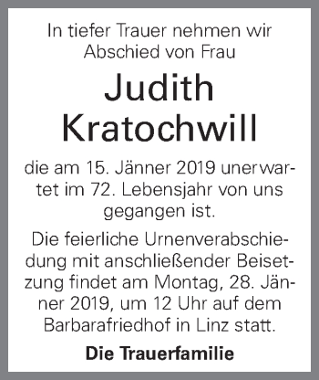 Traueranzeige von Judith Kratochwill von OÖNachrichten