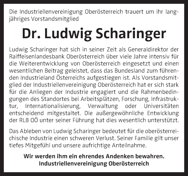  Traueranzeige für Ludwig Scharinger vom 15.01.2019 aus OÖNachrichten