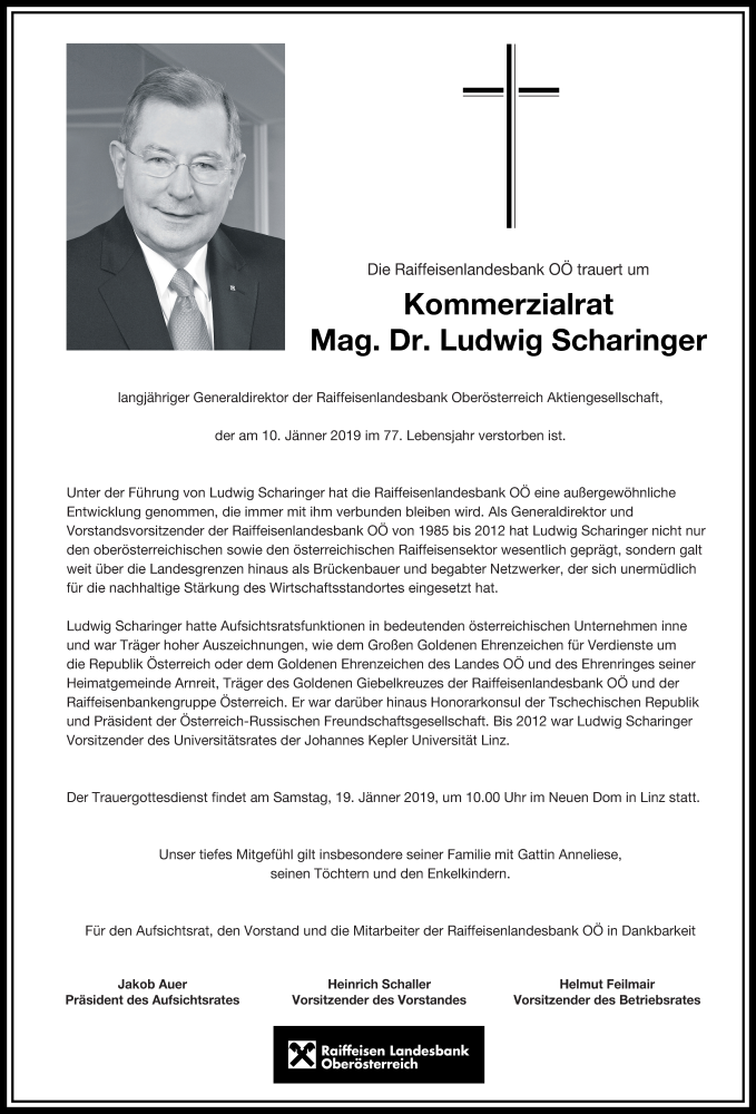  Traueranzeige für Ludwig Scharinger vom 15.01.2019 aus OÖNachrichten