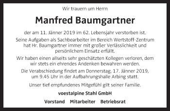 Traueranzeige von Manfred Baumgartner von OÖNachrichten