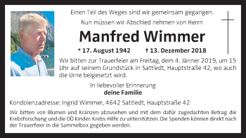 Traueranzeige von Manfred Wimmer von OÖNachrichten