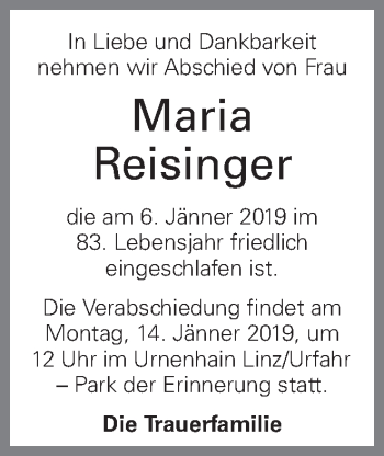 Traueranzeige von Maria Reisinger von OÖNachrichten