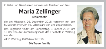 Traueranzeige von Maria Zellinger von OÖNachrichten