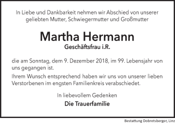Traueranzeige von Martha Hermann von OÖNachrichten
