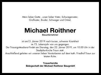 Traueranzeige von Michael Roithner von OÖNachrichten