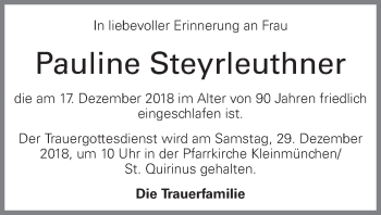 Traueranzeige von Pauline Steyrleuthner von OÖNachrichten