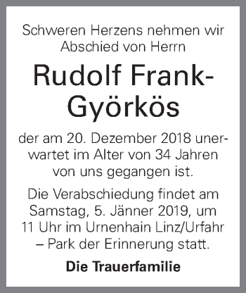 Traueranzeige von Rudolf Frank-Györkös von OÖNachrichten