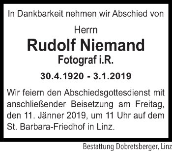 Traueranzeige von Rudolf Niemand von OÖNachrichten