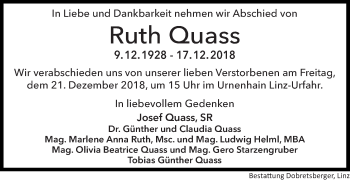 Traueranzeige von Ruth Quass von OÖNachrichten