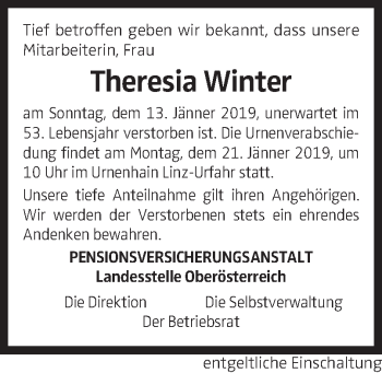 Traueranzeige von Theresia Winter von OÖNachrichten