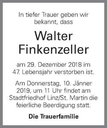 Traueranzeige von Walter Finkenzeller von OÖNachrichten