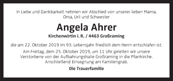 Traueranzeige von Angela Ahrer von OÖNachrichten