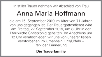 Traueranzeige von Anna Maria Hoffmann von OÖNachrichten