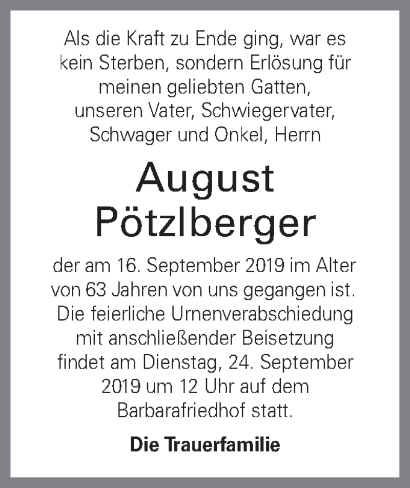  Traueranzeige für August Pötzlberger vom 19.09.2019 aus OÖNachrichten