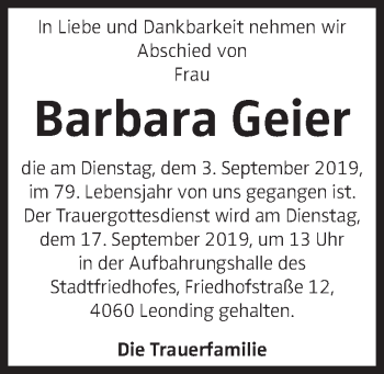 Traueranzeige von Barbara Geier von OÖNachrichten