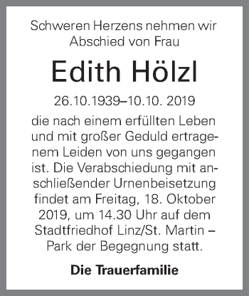 Traueranzeige von Edith Hölzl von OÖNachrichten