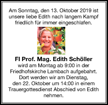 Traueranzeige von Edith Schöller von OÖNachrichten