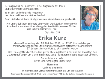 Traueranzeige von Erika Kurz von OÖNachrichten