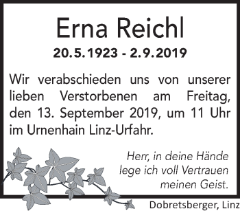 Traueranzeige von Erna Reichl von OÖNachrichten