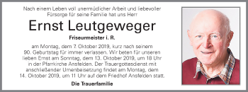 Traueranzeige von Ernst Leutgeweger von OÖNachrichten