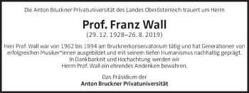 Traueranzeige von Franz Wall von OÖNachrichten